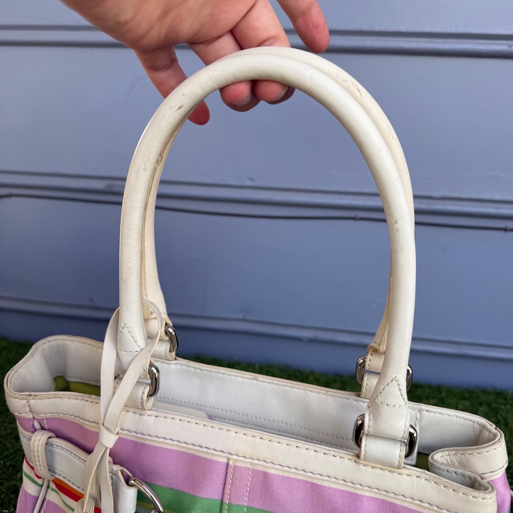 Vtg Y2K Coach Hampton Stripe Satchel Multi Color Pink Leather Tote Bag F10704 - Picture 5 of 14